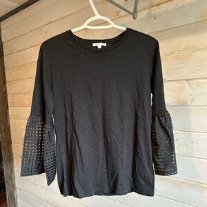 Maette | Black Sheer Bell Sleeve Cotton Top